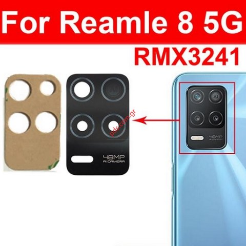 Τζαμάκι πίσω κάμερας Realme 8 5G (RMX-3241) Black OEM Back camera len window Bulk