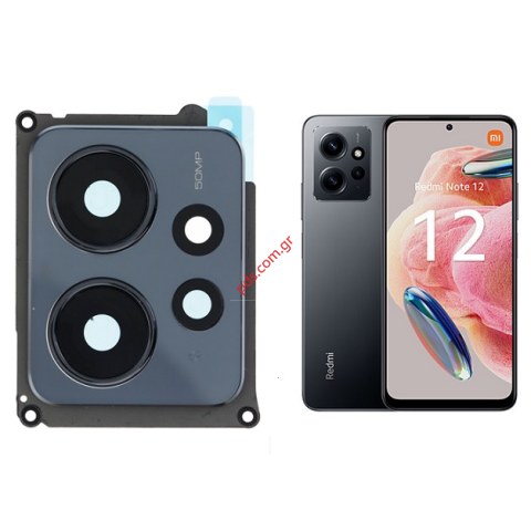 Τζαμάκι πίσω κάμερας Xiaomi 12 4G Black σε μαύρο χρώμα με πλαίσιο Frame Bulk