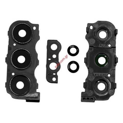 Τζαμάκια πίσω κάμερας Samsung A235F Galaxy A23 4G Black Back camera glass W/frame OEM σετ 3 pcs Blister