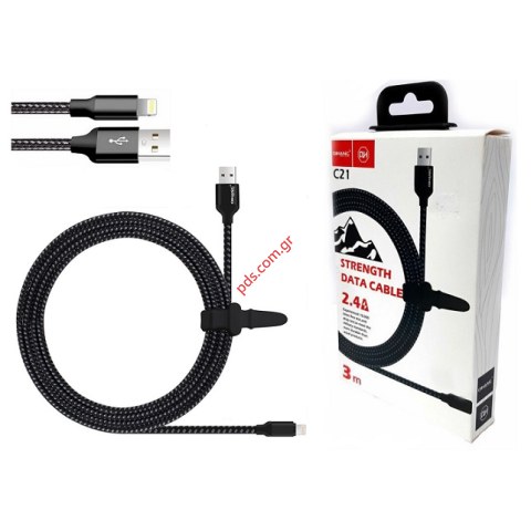 Καλώδιο QIHANG C21 Nylon 2.4A USB A 2.0 to Lightning 8 PIN Black Μαύρο 3m 1τμχ Box
