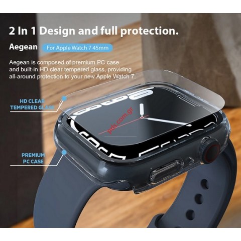 Προστατευτική θήκη & tempered glass Apple Watch 7,8 45mm, Rockrose Aegean διάφανη σε Blister