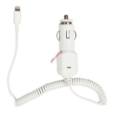Φορτιστής αυτοκινήτου Apple iPhone 5 White 2A Σπυράλ New series 8 pin plug σε λευκό χρώμα με σπυράλ καλώδιο