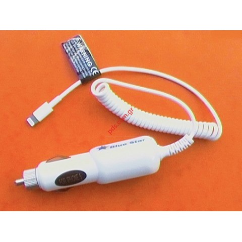 Φορτιστής αυτοκινήτου Apple New series 8 pin Lightning plug Spiral White σε λευκό χρώμα