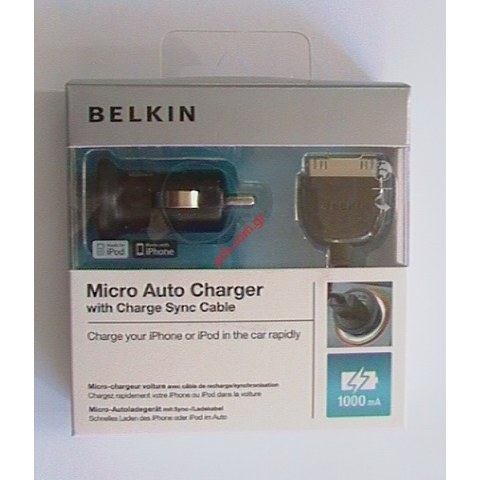 Φορτιστής αυτοκινήτου με το καλώδιο Usb cable για τα Apple iPhone 1A for 3G, 3GS, 4G Models απο την Belkin in box
