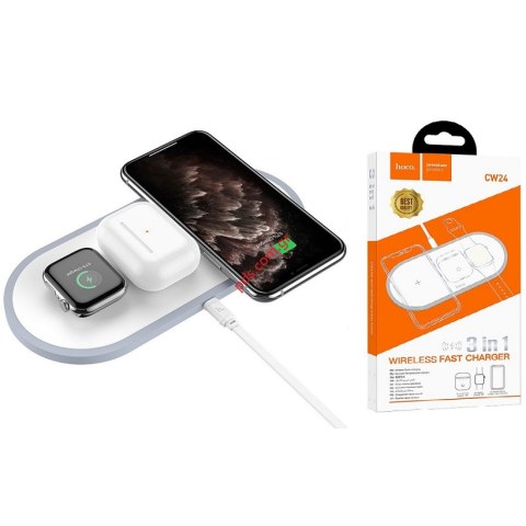 Ασύρματη βάση φόρτισης Hoco CW24 Trio Fast charger 10W White BOX