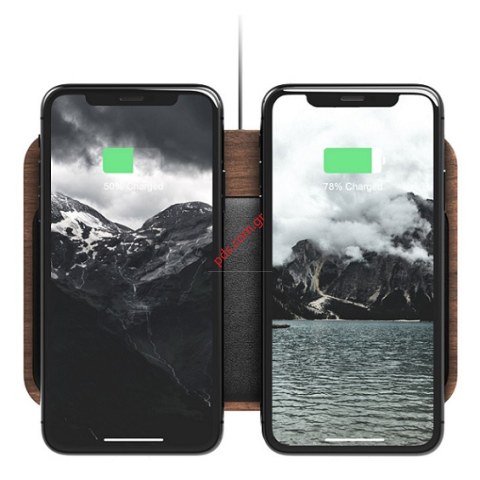 Ασύρματη βάση φόρτισης της Nomad Hub Walnut Qi USB-C και USB-A LED Base station.