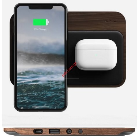 Ασύρματη βάση φόρτισης της Nomad Hub Walnut Qi USB-C και USB-A LED Base station.