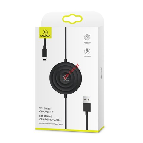 Ασύρματος φορτιστής Qi USAMS CC096 Black Wireless Charger with Lightning Charging Cable Box