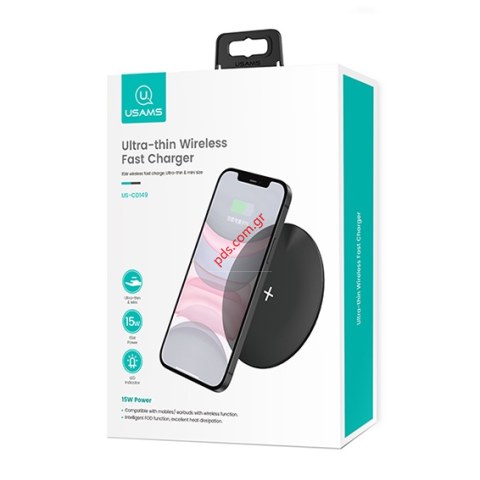 Επαγωγικός φορτιστής USAMS CD149 15W Black Fast charge Λεπτός CD149DZ01 σε μαύρο χρώμα