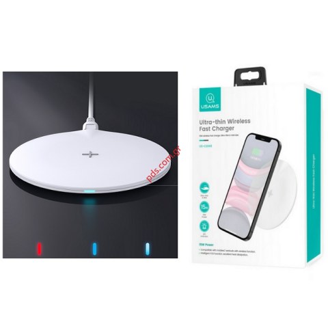 Επαγωγικός φορτιστής USAMS CD149 15W White Fast charge CD149DZ02 Λεπτός σε λευκό χρώμα (ΕΞΑΝΤΛΗΘΗΚΑΝ)
