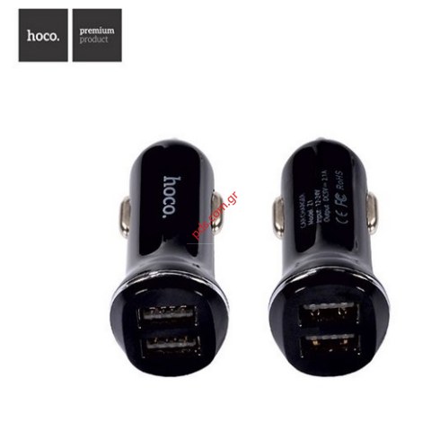 Φορτιστής Αυτοκινήτου Hoco Z1 Black Dual USB 5V/2.1A input 12/24V σε μαύρο χρώμα. 