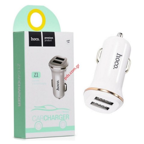 Φορτιστής Αυτοκινήτου Hoco Z1 White Dual USB 5V/2.1A input 12/24V σε Λευκό χρώμα. 