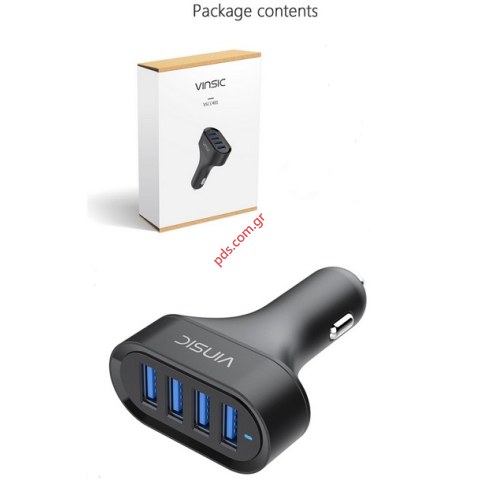 Φορτιστής αυτοκινήτου 4 θέσεων USB Vinsic 5V/8A Black 4 Ports (EU Blister)