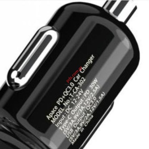 Φορτιστής αυτοκινήτου fast Charge T-Phox Apace 48W USB 2 port (PD30W+QC3.0 18W) Black Box