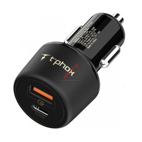 Φορτιστής αυτοκινήτου fast Charge T-Phox Apace 48W USB 2 port (PD30W+QC3.0 18W) Black Box Φορτιστής αυτοκινήτου fast Charge T-Phox Apace 48W USB 2 port (PD30W+QC3.0 18W) Black Box