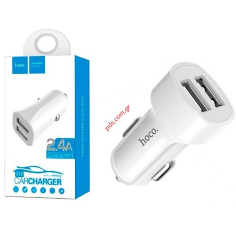Φορτιστής αυτοκινήτου HOCO Z1 5V/2x2.4A White BOX