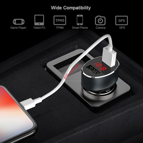 Φορτιστής αυτοκινήτου HOCO Z26 DUAL USB 5V/2.1AX2 Black με ενδεικτικό LED σε μαύρο χρώμα BOX