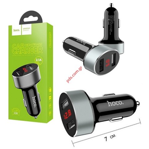 Φορτιστής αυτοκινήτου HOCO Z26 DUAL USB 5V/2.1AX2 Black με ενδεικτικό LED σε μαύρο χρώμα BOX