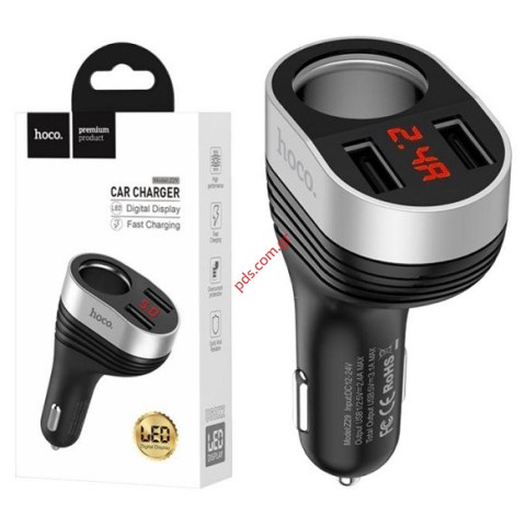Φορτιστής αυτοκινήτου HOCO Z29 Regal με διπλή έξοδο USB 3.1A και ψηφιακή οθόνη LED για τάση μπαταρίας σε μαύρο χρώμα BOX