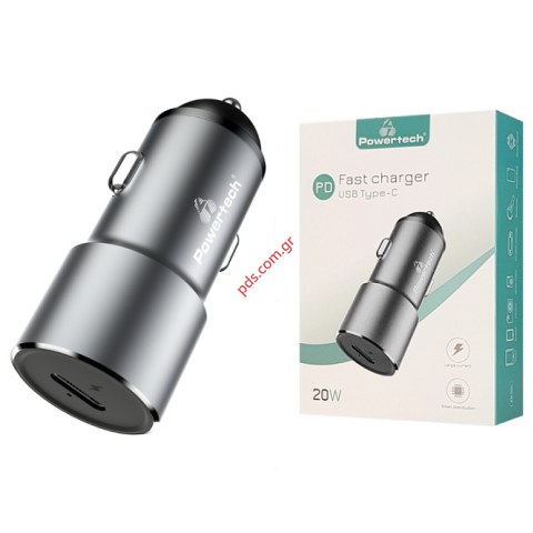 Φορτιστής αυτοκινήτου Powertech PT-924, 1x USB Type-C, PD 20W, 3A, γκρι Box