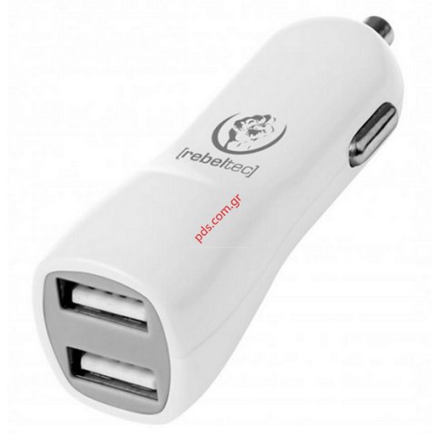 Φορτιστής αυτοκινήτου Rebeltec High Speed DUAL A20 car charger σε λευκό χρώμα