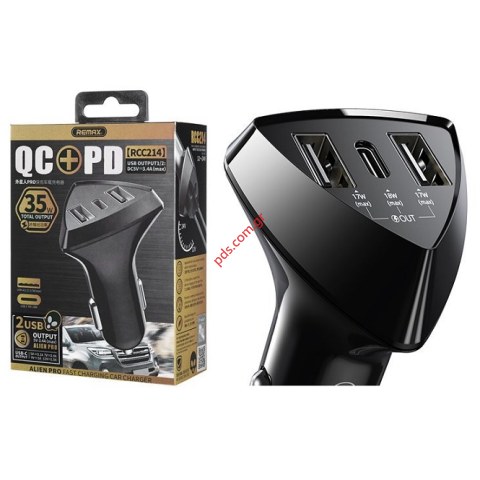 Φορτιστής αυτοκινήτου Remax RCC214 USB 3 PORT Car Charger Alien Pro Series 18W PD Black Box