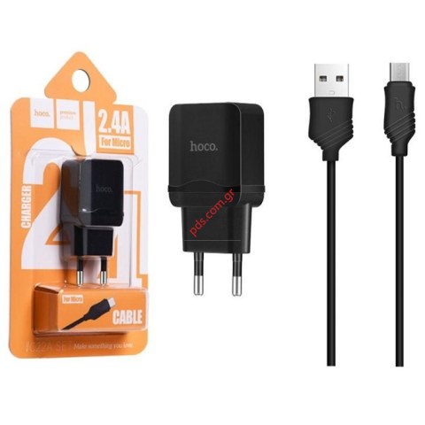 Φορτιστής σπιτιού Hoco C22A Microusb 220V/2.4A Black με ξεχωριστό καλώδιο cable (2 pcs)