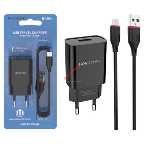 Φορτιστής σπιτιού σετ Borofone BA20A 2.1A Microusb Type B Black Plug with cable σε μαύρο χρώμα Blister Φορτιστής σπιτιού σετ Borofone BA20A 2.1A Microusb Type B Black Plug with cable σε μαύρο χρώμα Blister