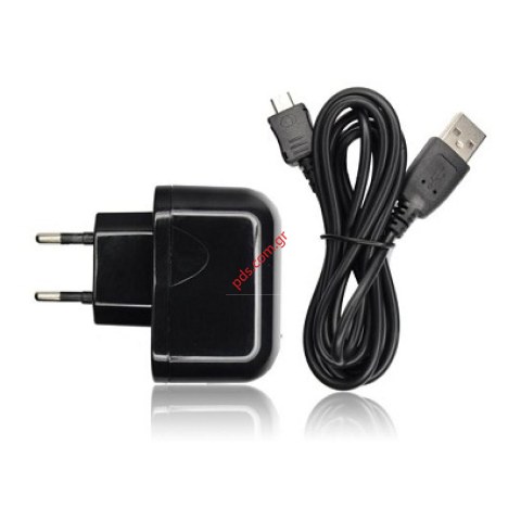 Travel charger set BS 220V/2A MicroUSB Type B cable Jack Black with separate cable