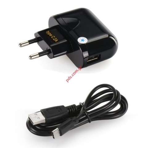 Travel charger set BS Type-C 2A (2 PCS) Black with separate cable BOX