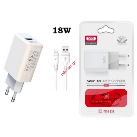Φορτιστής σπιτιού σετ  XO L85D Fast 18W QC3.00 White 2 pcs Blister