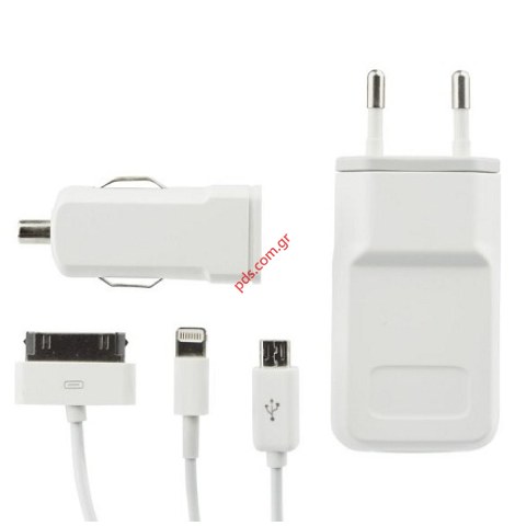 Πολυφορτιστής σπιτιού σετ 4 σε 1 για iPhone 3G/4/5/Micro USB 1A