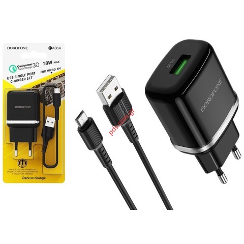 Σετ φορτιστή Borofone BA36A MICROUSB Black Fast charge 2A 18W 1xUSB 3.0 cable σε μαύρο χρώμα Blister Σετ φορτιστή Borofone BA36A MICROUSB Black Fast charge 2A 18W 1xUSB 3.0 cable σε μαύρο χρώμα Blister