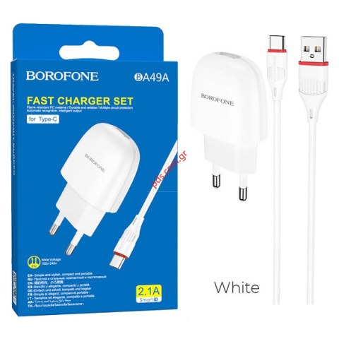 Σετ φορτιστή Borofone BA49A MicroUSB TYPE-C White 1xUSB 2,1A σε λευκό χρώμα με καλώδιο w/cable Blister Σετ φορτιστή Borofone BA49A MicroUSB TYPE-C White 1xUSB 2,1A σε λευκό χρώμα με καλώδιο w/cable Blister