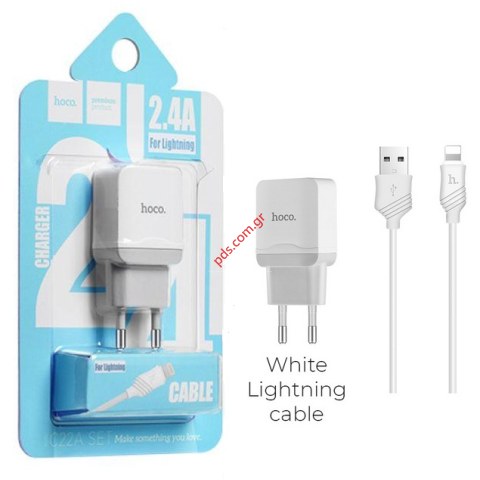 Συμβατός φορτιστής set σπιτιού Hoco C22A White 2.4A 220V Lightning με ξεχωριστό καλώδιο cable (2 pcs) Συμβατός φορτιστής set σπιτιού Hoco C22A White 2.4A 220V Lightning με ξεχωριστό καλώδιο cable (2 pcs)