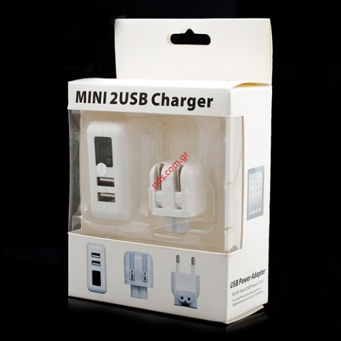 Επιτοίχιος φορτιστής Dual USB 2 Port 5V/2.1A Box για iPad iPhone iPod Samsung 