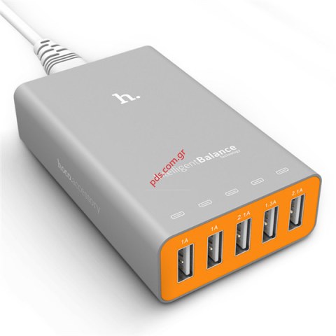 Φορτιστής πρίζας με 4 εξόδους USB 5A iPOWER-20W-5000 με 2 out 1A + 2 out 2.1A + 1 με 1.3Α White