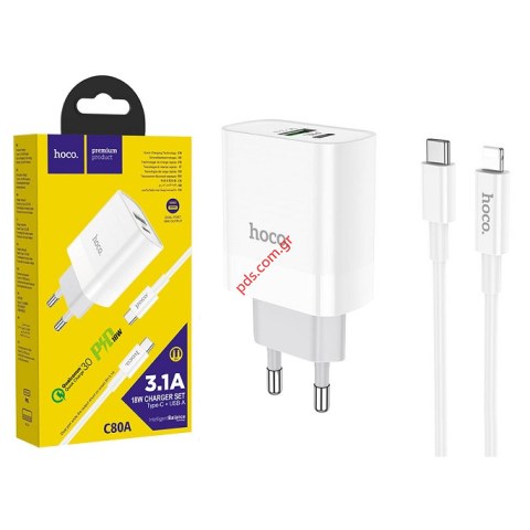 Charger set Hoco C80A 18W/3A White 2 port  Charger set Hoco C80A 18W/3A White 2 port