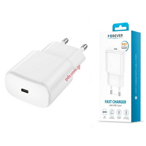 Φορτιστής σπιτιού Forever TC-01 Fast charge 20W/3A PD White σε λευκό χρώμα BOX