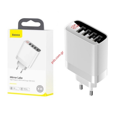 Φορτιστής ταξιδιού Baseus 4 Ports Smart USB White 30W 6A (EU Blister)