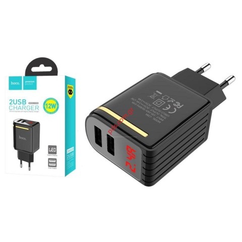 Φορτιστής Ταξιδίου Hoco C39A Fast Charging 2XUSB 5V/2.4A 12W Black Display LED σε μαύρο χρώμα Enchanting BOX