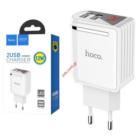Φορτιστής Ταξιδίου Hoco C39A Fast Charging 2XUSB 5V/2.4A 12W White Display LED Enchanting σε λευκό χρώμα BOX
