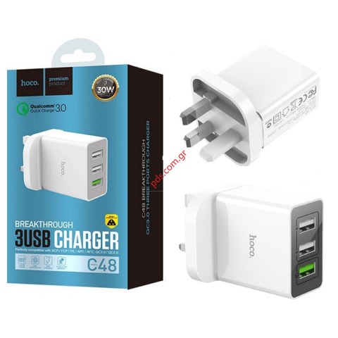 Φορτιστής ταξιδίου Hoco C48 Fast 3 USB 30W White