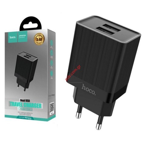 Φορτιστής Ταξιδίου Hoco C51A DUAL USB 3.4A Black σε μαύρο χρώμα BOX