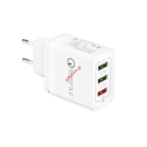 Φορτιστής ταξιδιού Qualcomm 3 Ports Quick Charge USB White (EU Bulk)