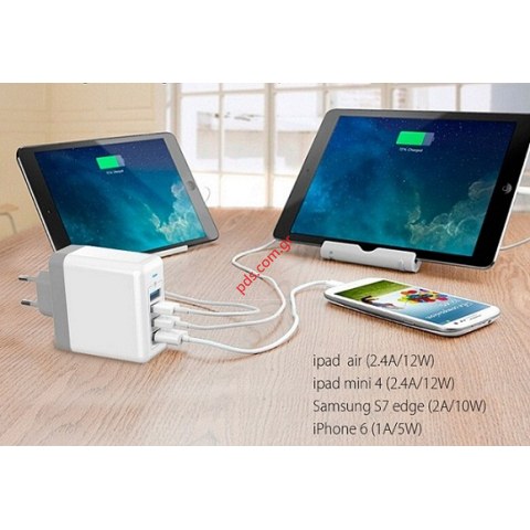 Φορτιστής ταξιδιού Vinsic 4 Ports Smart USB White (EU Blister)
