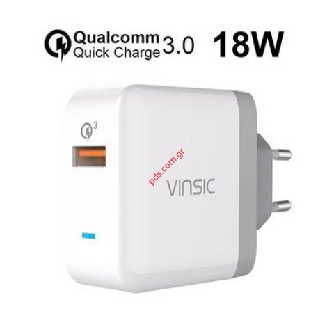 Γρήγορος φορτιστής USB Vinsic QC 3.0 VSCW113 Travel Charger White (EU Blister)