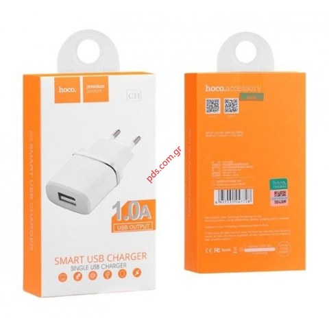 Compatible travel charger Hoco C11 White 220V/1.0A with out cable (1 pcs) Compatible travel charger Hoco C11 White 220V/1.0A with out cable (1 pcs)