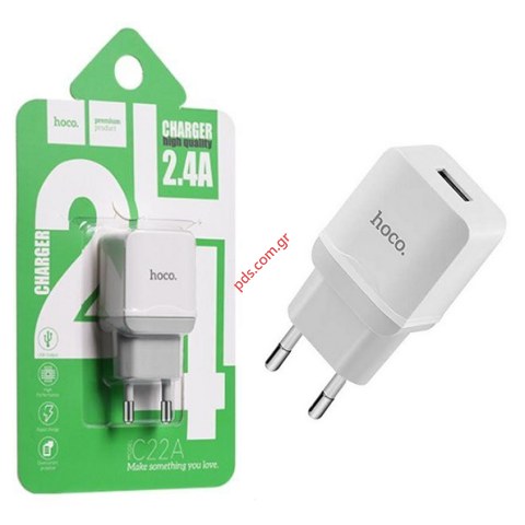 Συμβατός φορτιστής σπιτιού Hoco C22A White 2.4A 220V χωρίς ξεχωριστό καλώδιο cable (1 pcs) NO CABLE