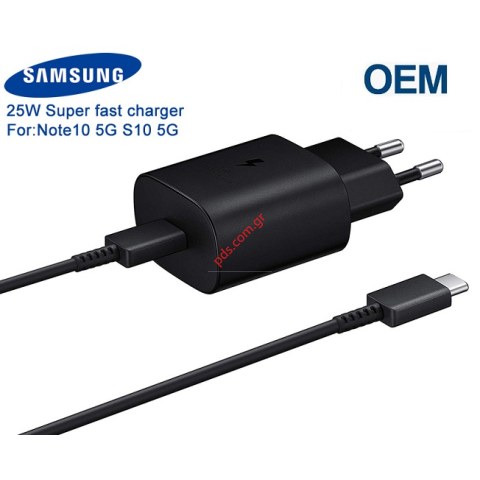 Φορτιστής σπιτιού set Samsung EP-TA800EBE 25W Black Bulk OEM 9V/3A + cable EP-DA905BBE σε μαύρο χρώμα (FAST CHARGE)